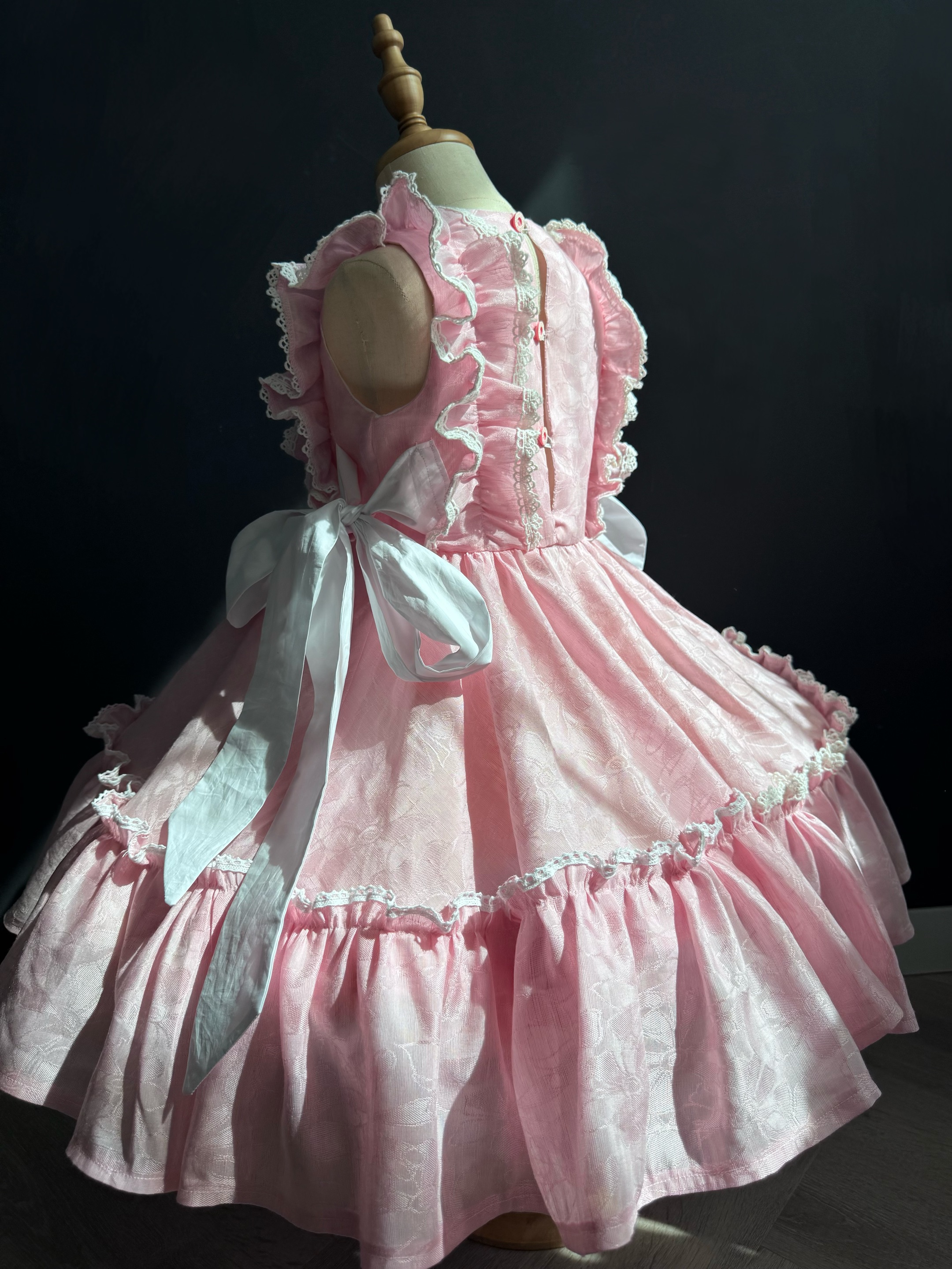 Handmade pink girls formal dress with ribbon ties