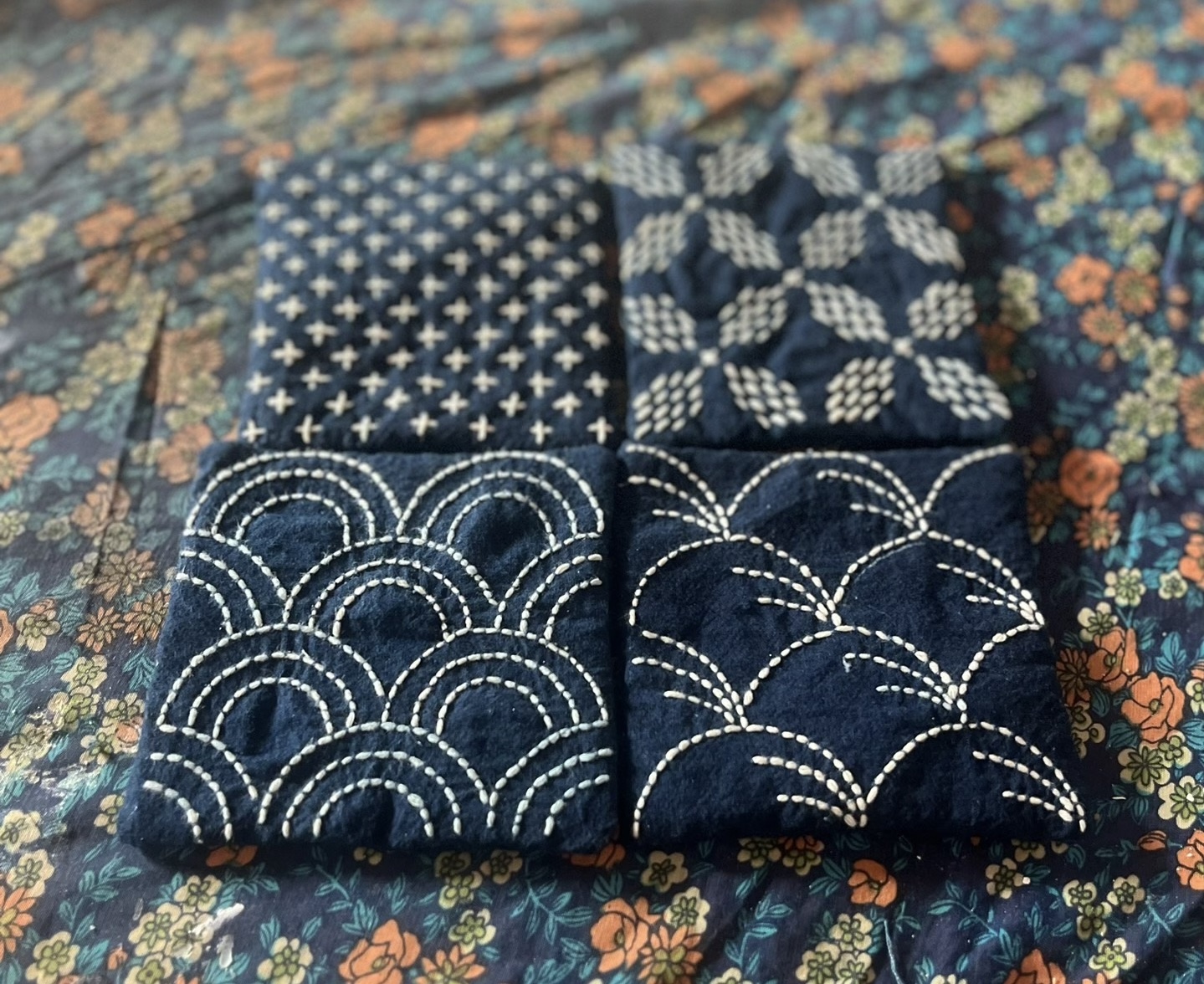 Custom-embroidered rough cloth coaster set